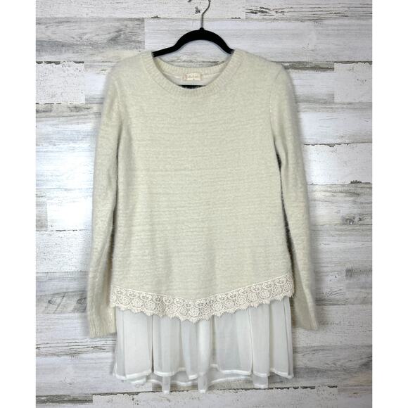 Alter'd State women's size medium cream knit sweater white lace sheer top layer - Picture 1 of 3